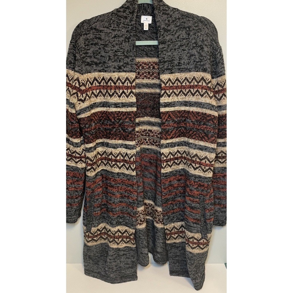 Dressbarn Sweater Cardigan Women's L Knit Aztec Print Open Front Western